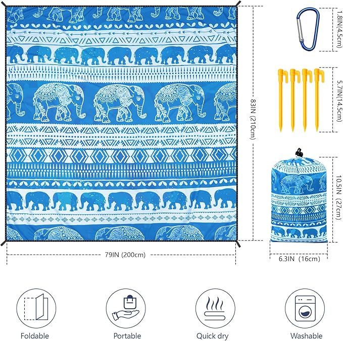 AISPARKY Beach Blanket Waterproof Sandproof, Oversized Large Beach Mat 79" X 83"/120"x108" for 1-8 Adults, Quick Drying&Compact&Lightweight, Picnic Mat Vacation Essentials for Beach Camping Travel