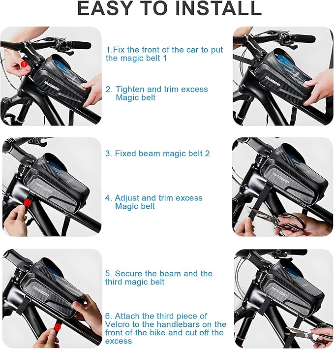 Bike Front Frame Bag,Bike Accessories, Waterproof Bike Frame Bag with TPU Touch-Screen & Rain Cover (Phones under 6.8'')"