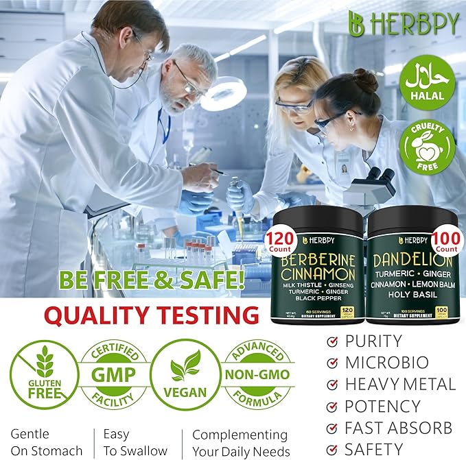 Bundle 7in1 Berberine HCl & 6in1 Dandelion Supplement - Support Immune, Digestion and Heart Health