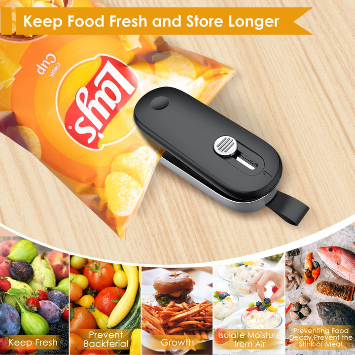 FEPPO Mini Bag Sealer, 2 in 1 Bag Sealer Heat Seal with Cutter, Portable Vacuum Sealer Handheld Bag Resealer Machine with Lanyard for Plastic Bags Food Snack Storage (Batteries Included)