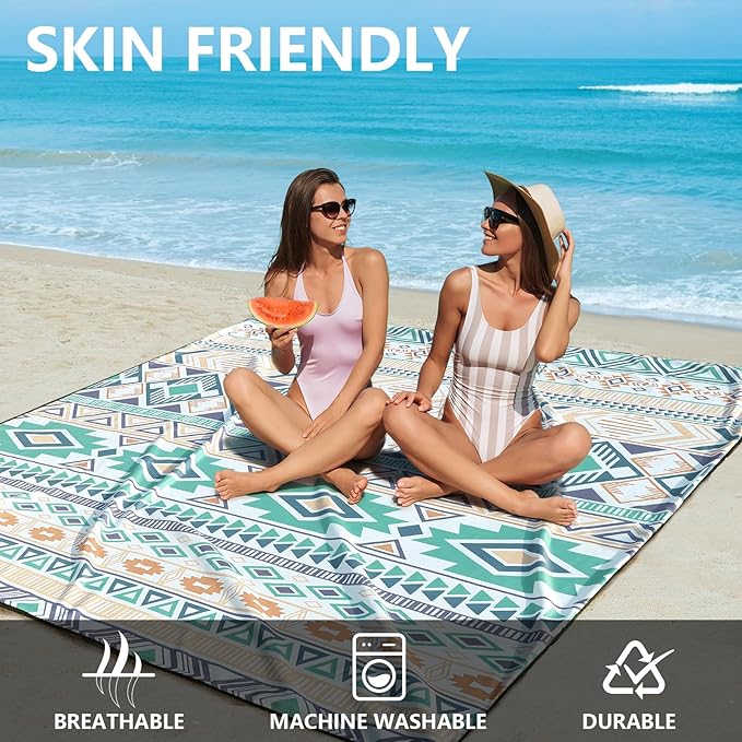 Beach Blanket Waterproof Sandproof Extra Large Beach Mat 79" X 83"/120"x108"for 1-8 Adults Quick Drying Durable Outdoor Picnic Mat for Beach Travel Camping Hiking