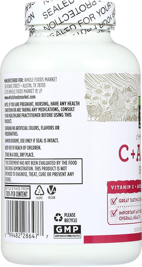365 by Whole Foods Market, Vitamin C Plus Acerola C 500Mg, 90 Tablets (Pack of 2)