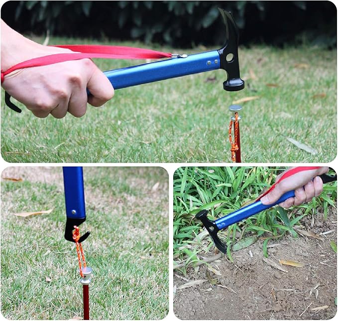 REDCAMP Aluminum Camping Hammer with Hook, 12" Portable Lightweight Multi-Functional Tent Stake Hammer for Outdoor,Black/Red/Orange/Blue