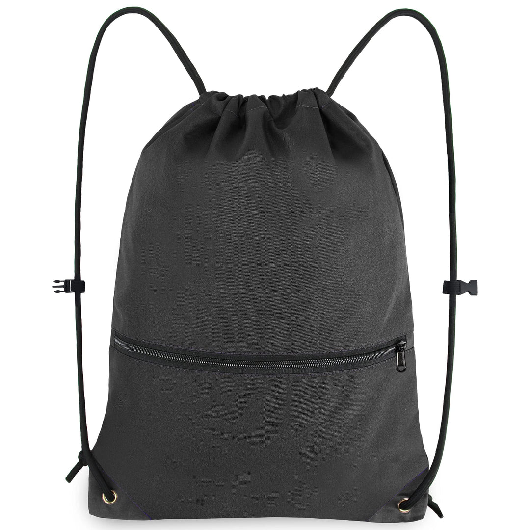 BeeGreen Black-Drawstring-Backpack-Gym-Bag with Front Zipper Pocket and Inner Pocket, Large 18.5" L x 13.8" W String Sackpack Cinch Sack Sports Workout Bag For Men Women