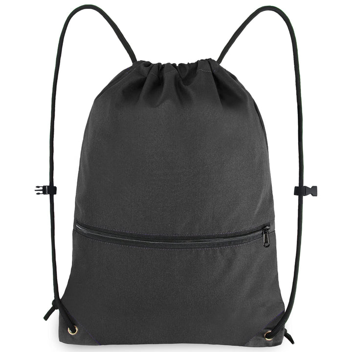 BeeGreen Black-Drawstring-Backpack-Gym-Bag with Front Zipper Pocket and Inner Pocket, Large 18.5" L x 13.8" W String Sackpack Cinch Sack Sports Workout Bag For Men Women