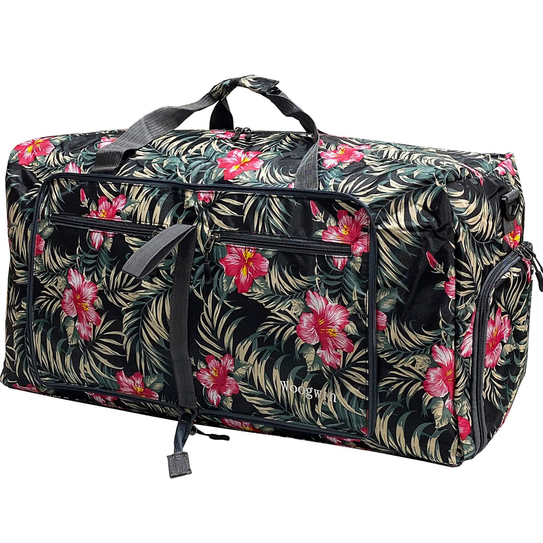 Woogwin Travel Duffel Bag Large Foldable Waterproof Overnight Bag for Beach Swim Bags Pool Sports Gym (Flower)