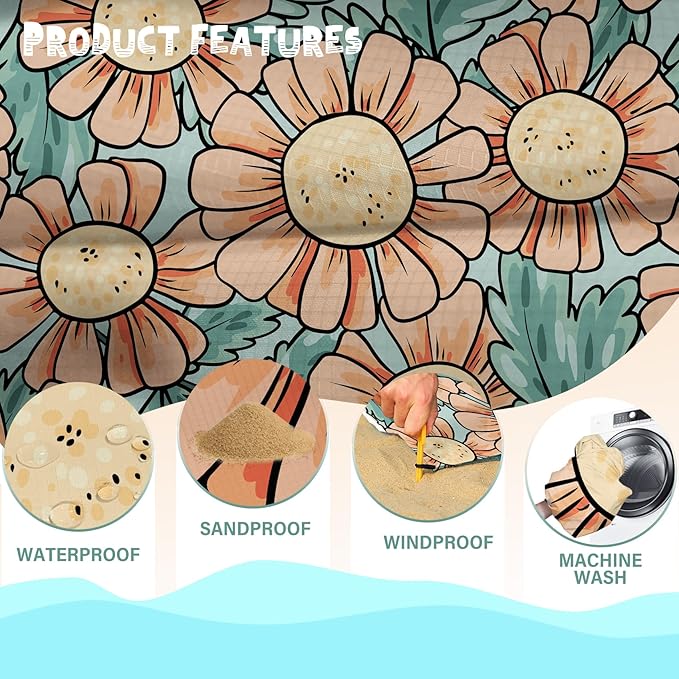 Beach Blanket Waterproof Sandproof 1-7 Adult Oversized 78 '' × 81 '' Lightweight Durable Compact Sand Free Beach Mat for Travel Camping Hiking Picnic Blanket Extra Large