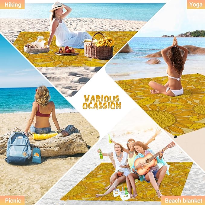 Beach Blanket Waterproof Sandproof 1-7 Adult Oversized 78 '' × 81 '' Lightweight Durable Compact Sand Free Beach Mat for Travel Camping Hiking Picnic Blanket Extra Large