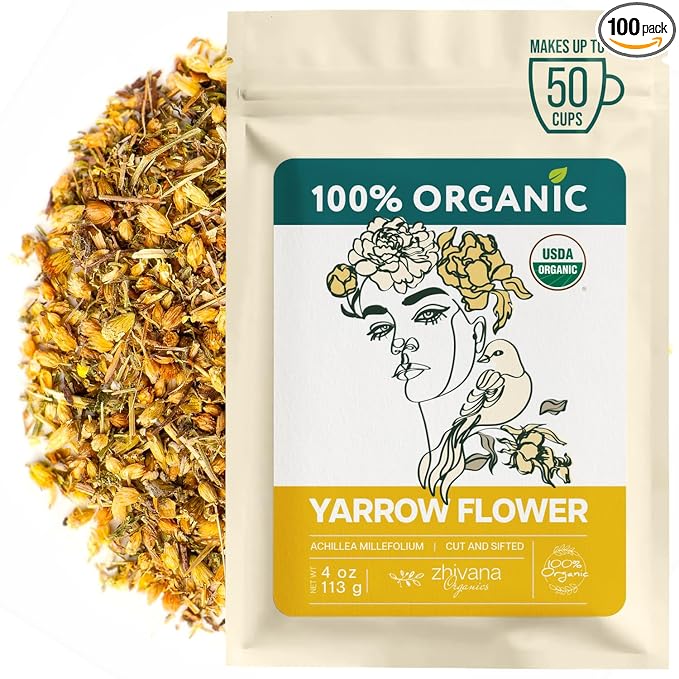 Yarrow Flower Tea Organic - Dried Yarrow Herb Loose Leaf - Herbal Tea to Support Cardiovascular Health, Immune Function & Relaxation - 4 Ounces
