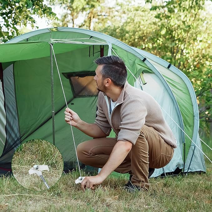 Hicarer 60 Pcs 8'' Screw in Tent Stakes Heavy Duty Ground Anchors Screw in Tent Pegs Ground Stakes Tent Spikes Metal Tent Spikes with Hex Head Driver for Camping Garden Canopies (Luminous White)