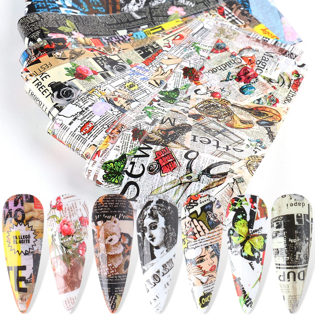 Holographic Nail Foil Transfer Stickers Decals Decoration, Magazine Flowers Nail Art Design Acrylic Nails Supplies For Nail Tran