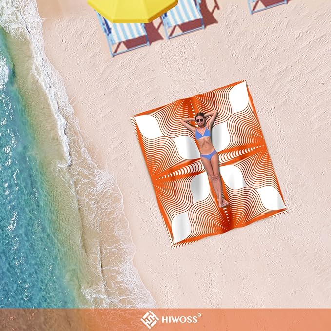 Beach Blanket Waterproof Sandproof Oversized 95”x 80”,Sand Free Beach Mat with Corner Pockets,Portable Mesh Bag for Beach Festival,Picnic,Travel and Outdoor Camping (Burningorange)