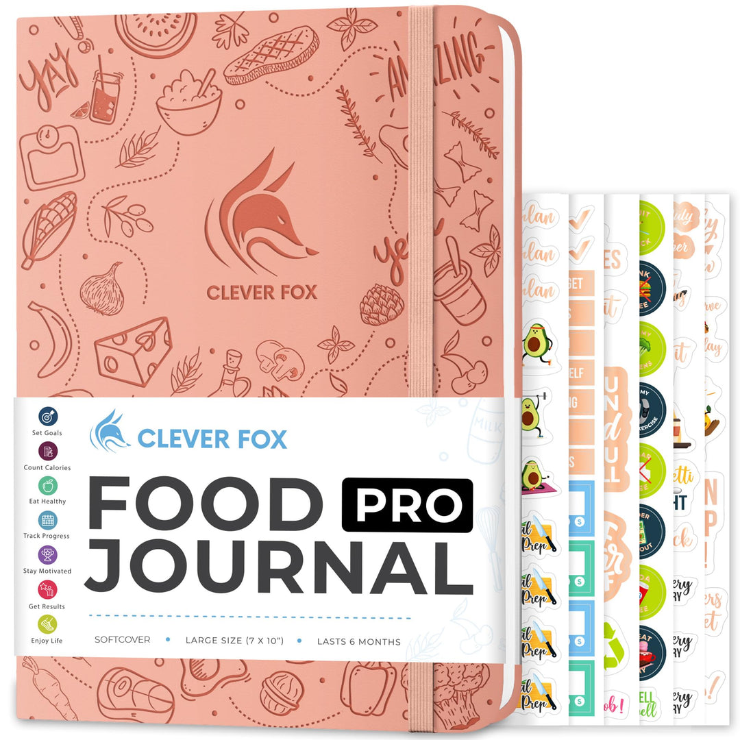 Clever Fox Food Journal Pro – Diet & Wellness Planner for Women & Men – Weight Loss Diary with Calorie Tracker – Food Log for Tracking Meals, Exercise & Weightloss - Undated, 7" x 10" Light Pink