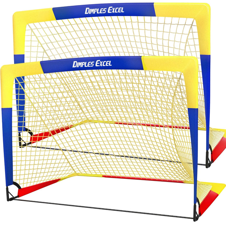 Dimples Excel Soccer Goals Kids Soccer Net for Backyard (4x3.1 FT 2 Set, Blue Yellow)