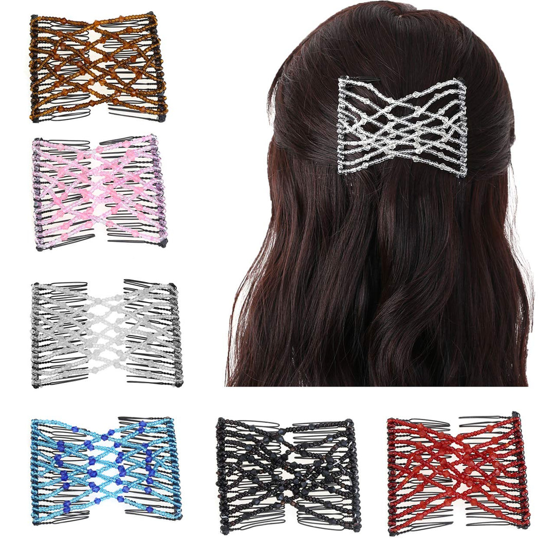 Ccbeauty 6 Pcs Magic Hair Comb Elastic Beaded Hair Clips Women Decorative Accessories,Bride Double Slides Stretching Hairpins Co