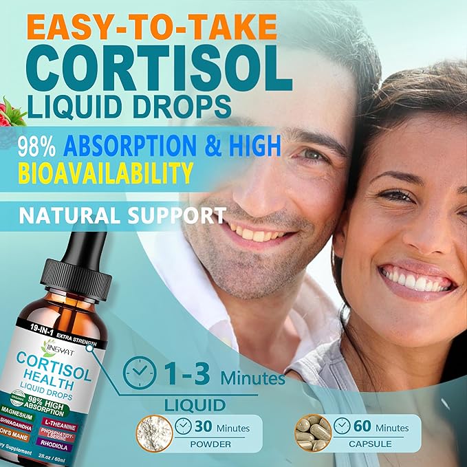 Cortisol Supplements for Women,19-in-1 Cortisol Supplement Liquid Drops w/Magnesium,L-Theanine,Ashwagandha,Omega-3, High Absorption Hormone Balanced for Women Drops - Sleep Focus Mood, Non-GMO