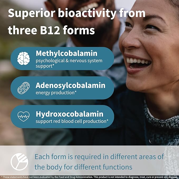 Igennus Super Vitamin B12 Complex 1000mcg Sublingual - Methylated & Clean, Adenosylcobalamin, Methylcobalamin & Hydroxocobalamin, High Absorption, 180 Servings, Sugar-Free & Vegan