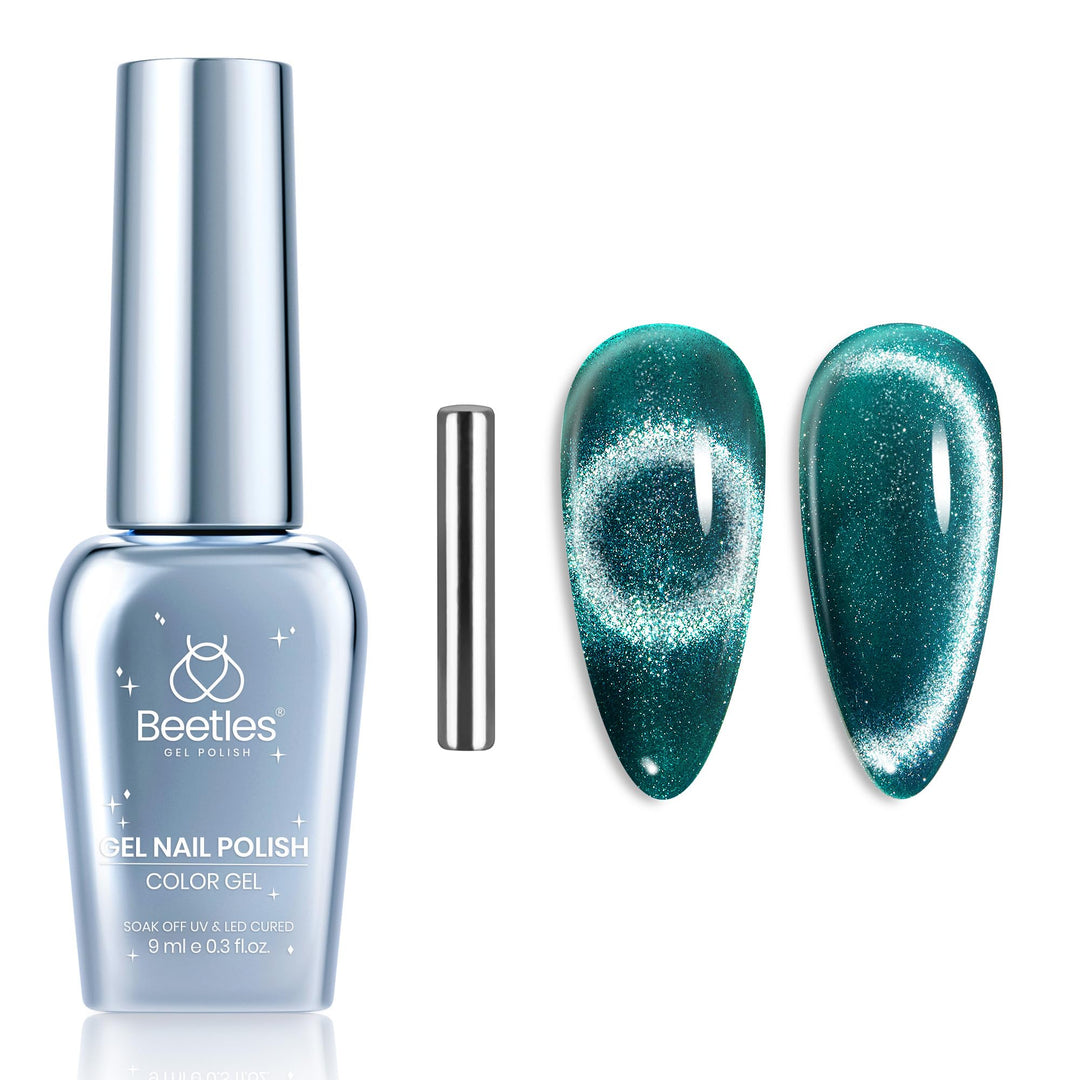 Beetles Green Cat Eye Gel Nail Polish, 15ml Glitter Gel Polish with Magnet Shimmer Green Velvet Soak Off UV LED Nail Lamp Nail Art DIY Home Manicure Design Gift for Women