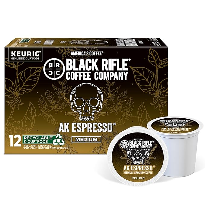 Black Rifle Coffee Company AK Espresso, Medium Roast K Cups, 12 Single Serve Coffee Pods