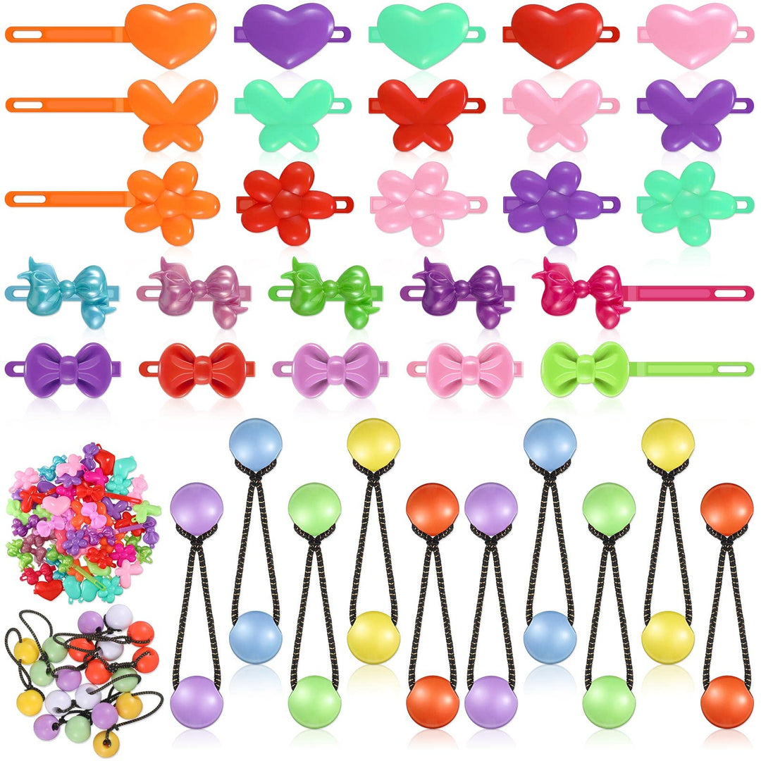 60 Pcs Hair Accessories Set - Plastic Self Hinged Barrettes, Elastic Ponytail Holders, Assorted Hair Clips For Girls And Toddler