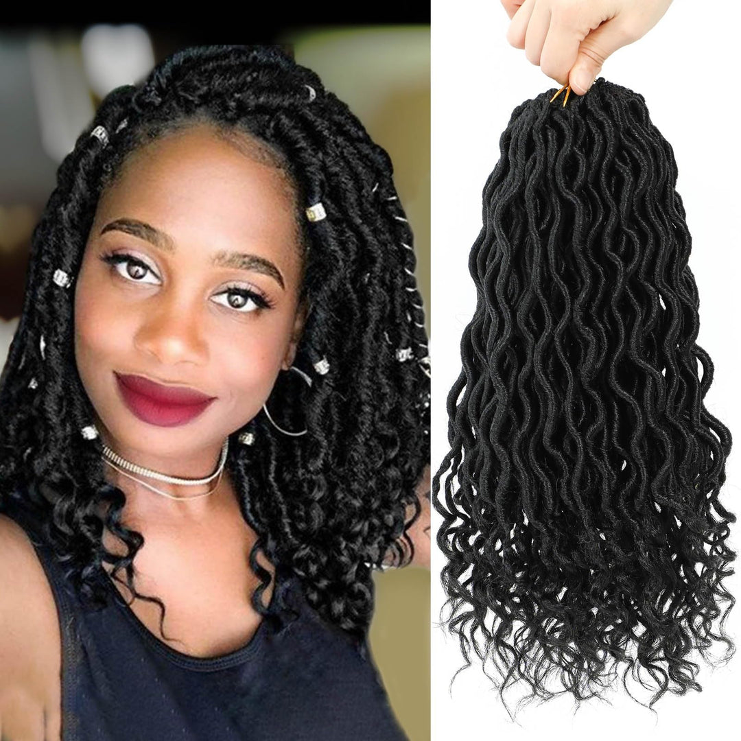 Short Faux Locs Crochet Hair Pre Looped 12 Inch 6 Packs Goddess Locs Crochet Hair Soft Faux Locs with Curly Ends(12 Inch,6 Packs,1B)
