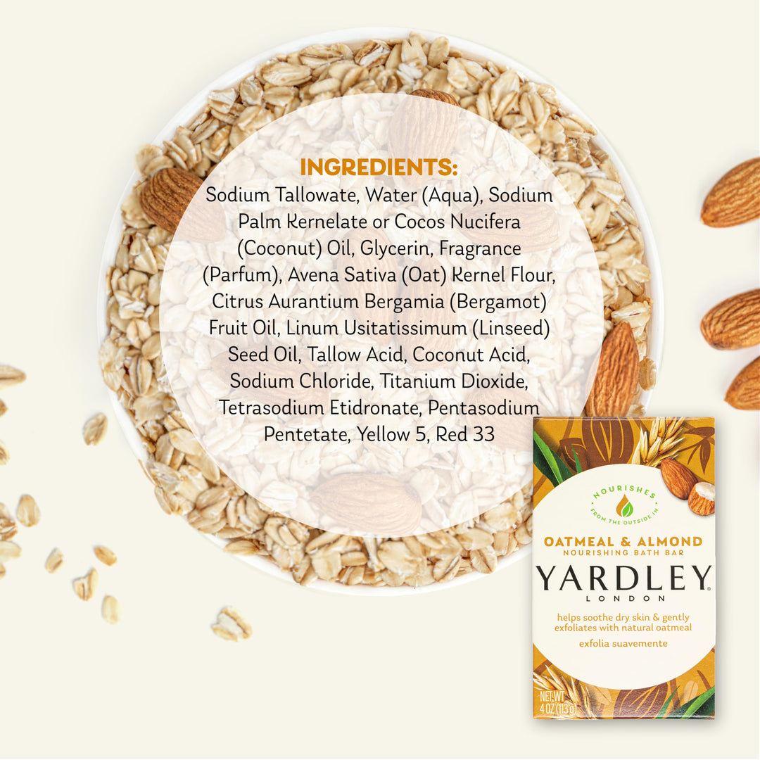 Yardley Oatmeal and Almond Bar Soap, Oatmeal & Almond, 4 Ounce (Pack of 4)
