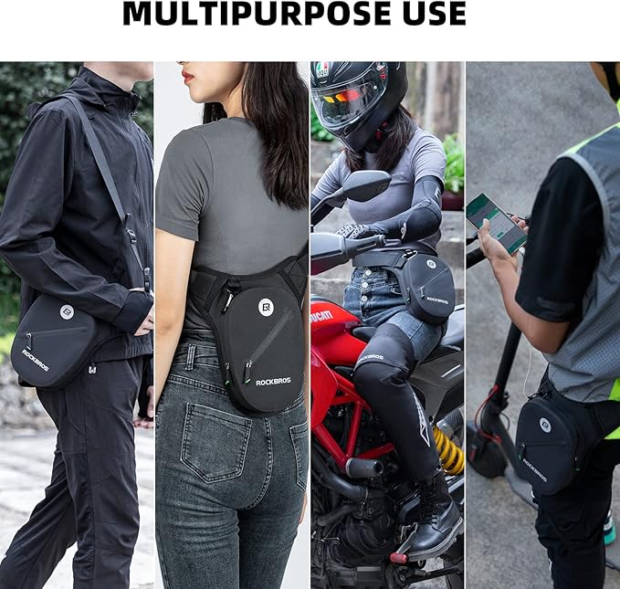 ROCKBROS Motorcycle Drop Leg Bag Small Waterproof for Men Women Bike Riding Cycling Hiking Waist Pack Thigh Fanny Pouch Outdoor Travel Camping Casual Daypack Black