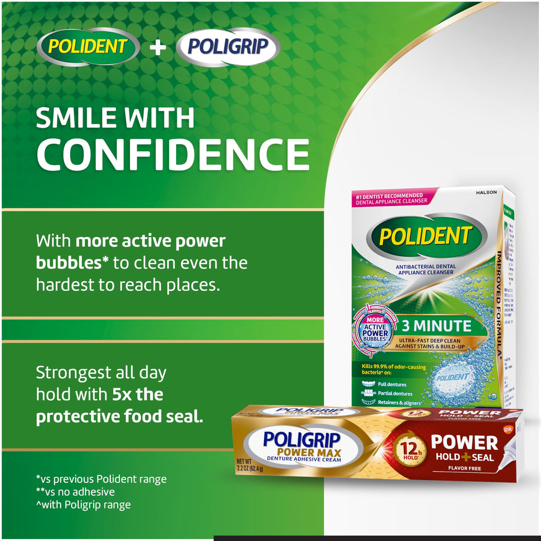 Super Poligrip Power Max Power Hold plus Seal Denture Adhesive Cream, Denture Cream for Secure Hold and Food Seal, Flavor Free - 2.2 oz