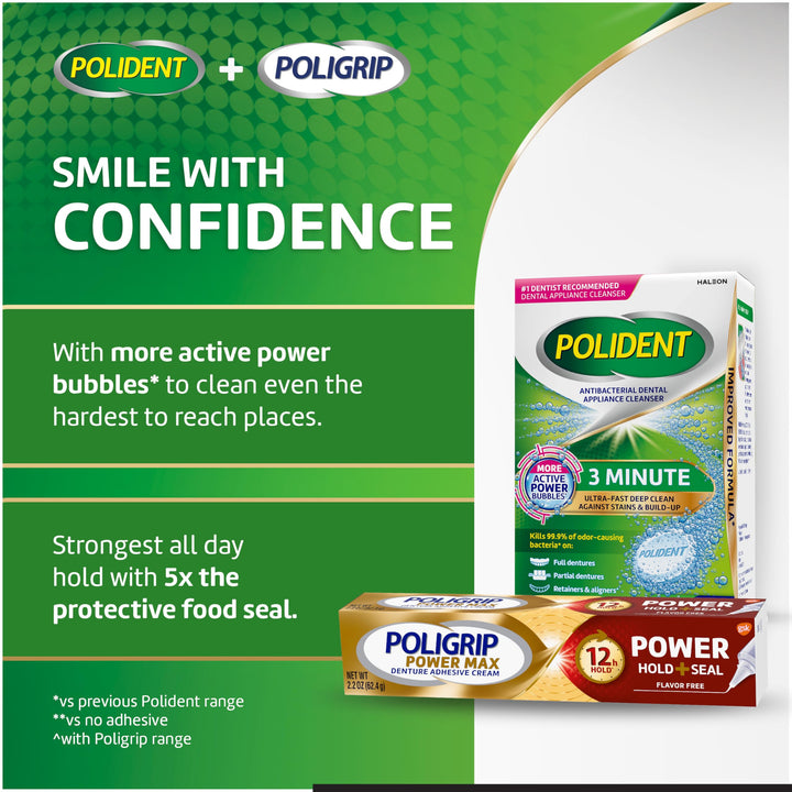 Super Poligrip Power Max Power Hold plus Seal Denture Adhesive Cream, Denture Cream for Secure Hold and Food Seal, Flavor Free - 2.2 oz