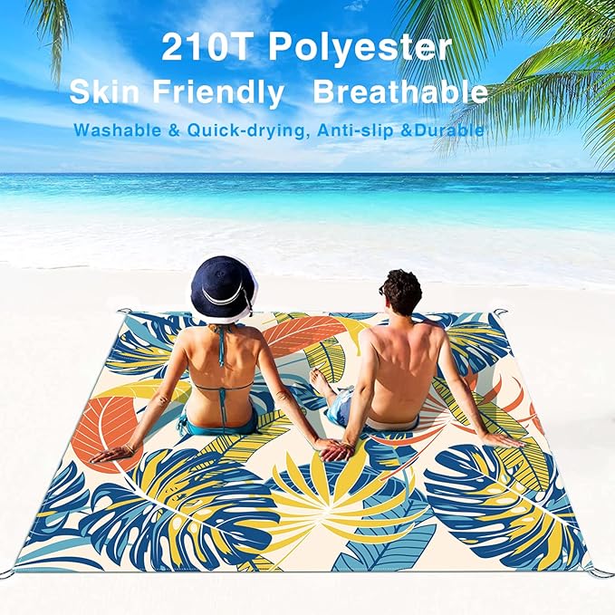 Beach Blanket Sandproof, Waterproof Beach Mat Oversized 79 X 83 Inch for 4-6 Adults, Lightweight Beach Blanket for Outdoor Travel Camping Hiking