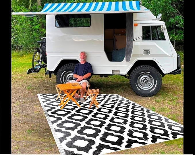 BalajeesUSA Outdoor Plastic Rugs - 6x9 Black, Reversible Recycled Plastic Straw Indoor Outdoor Patio Rugs Clearance Waterproof Large RV Camper Mats Outside 521