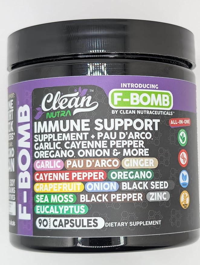 Organic Immune Support with PAU D'Arco Garlic Cayenne Pepper Oregano Ginger Grapefruit Onion Black Seed Sea Moss Black Pepper Zinc Eucalyptus Vitamin C Vitamin D Organic Soursop by Clean Nutra