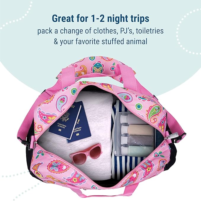Wildkin Kids Overnighter Duffel Bag – Carry-On Size, Ideal for School & Sleepovers – Paisley