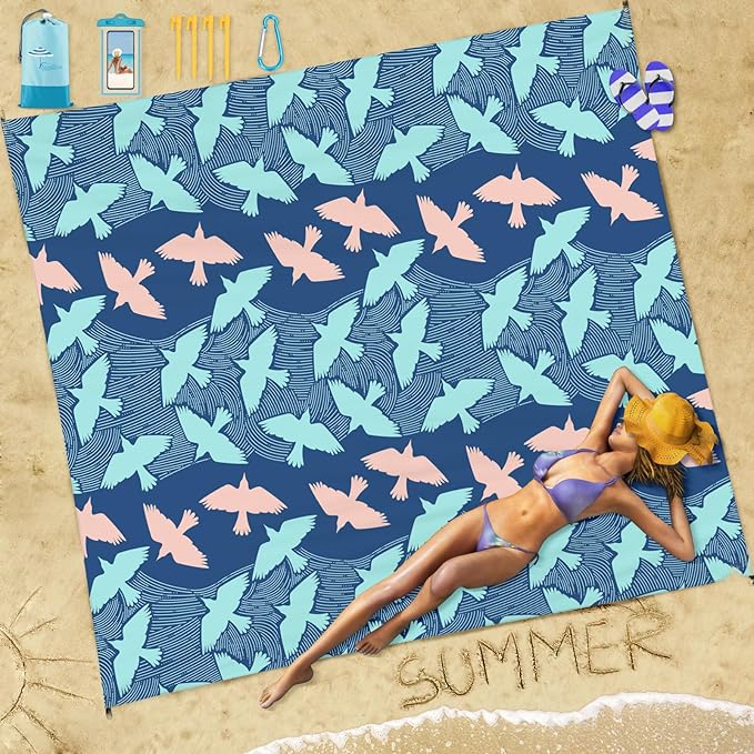 Beach Blanket Sandproof Waterproof 78''×110'' 1-7Adults Oversized,Compact Lightweight Durable Beach Mat for Travel Camping Hiking Picnic Blanket