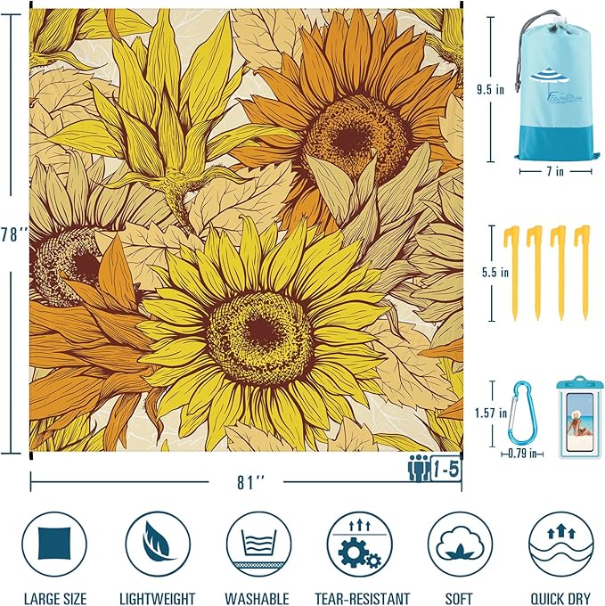 Beach Blanket Sandproof Waterproof 78''×81''1-5 Adults Oversized,Compact Lightweight Durable Beach Mat for Travel Camping Hiking Picnic Blanket