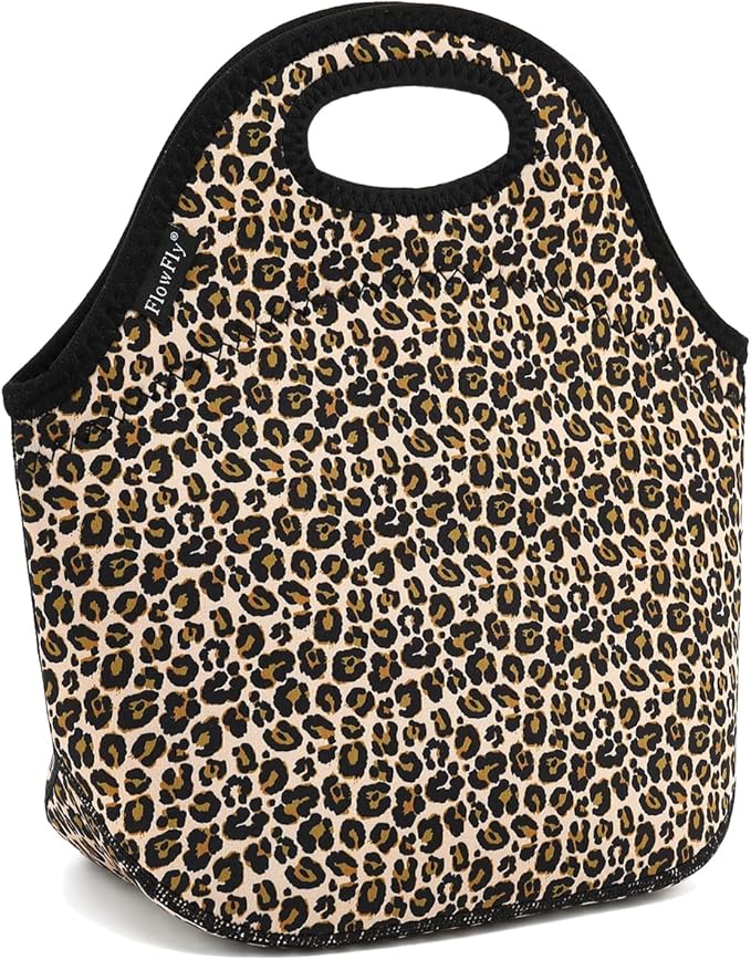 FlowFly Neoprene Kids Lunch box Insulated Soft Bag Mini Cooler Thermal Meal Tote Kit for Boys, Girls,Men,Women,School,Work, Office, Leopard