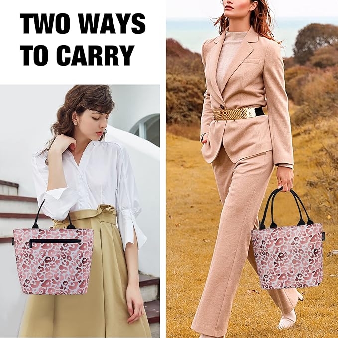 Aosbos Leopard Lunch Bag Women Lunch Bags for Adult Lunch Box for Women Insulated Lunch Tote Bag Lunchbox Portable Cooler Bag Bento Box Bag for Work, Pink Leopard Print