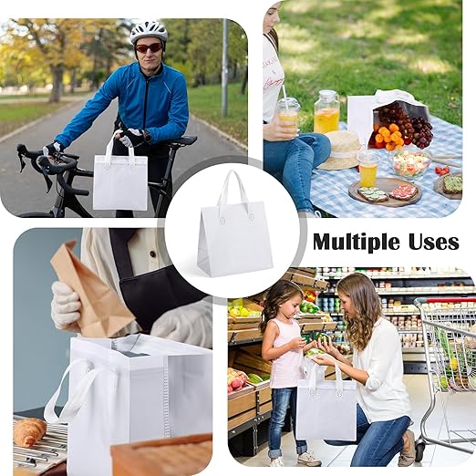 300 Pcs Insulated Take Away Bags Bulk Thermal Insulation Food for Coffee Milk Tea Hot Cold Food Fresh Seafood Cooler Pizza Delivery Bags for Catering Restaurant Grocery (White)