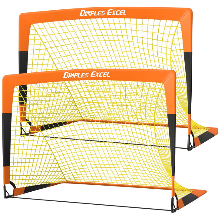 Dimples Excel Soccer Goals Kids Soccer Net for Backyard (3x2.2 FT 2 Set, Orange Black)