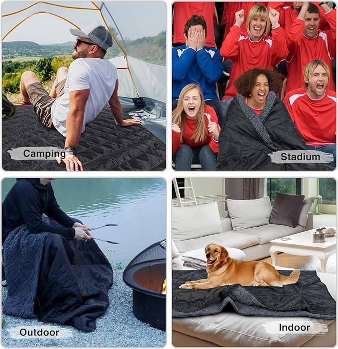 REDCAMP Large Camping Blanket with Sherpa Lining, Cold Weather Warm Outdoor Blanket Windproof for Camping Stadium, Machine Washable 59"x 71" Black