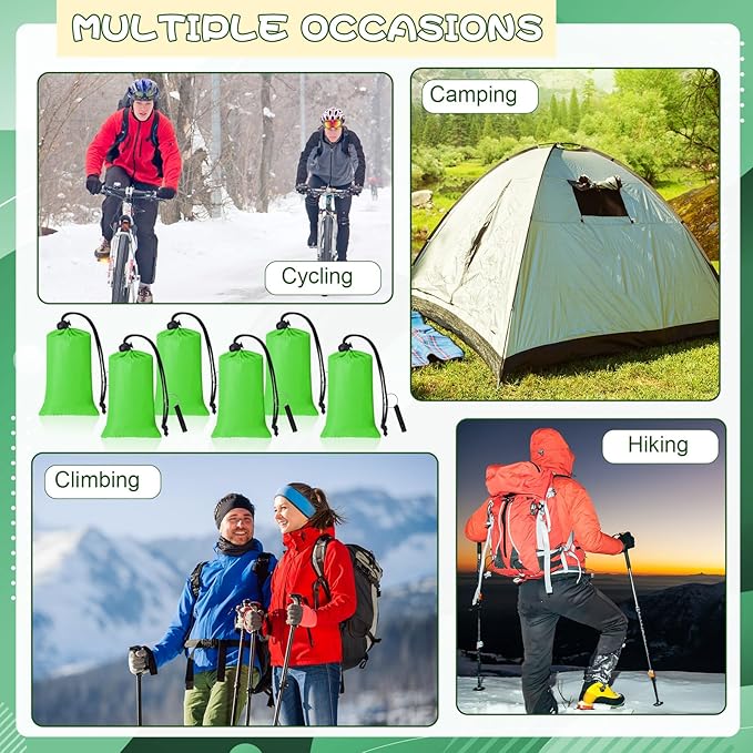 Qunclay 6 Set Emergency Sleeping Bag Portable Bivy Sack with Whistles Thermal Waterproof Survival Bag Foldable Lightweight Emergency Supplies for Outdoor Travel Camping Hiking