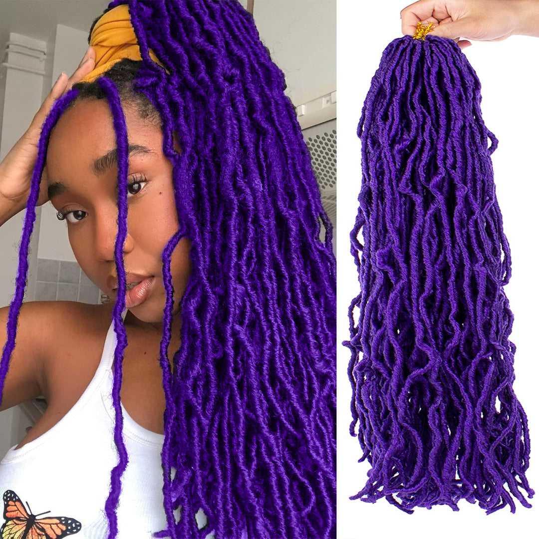 Zrq 24 Inch 7 Packs Purple New Soft Locs Crochet Hair, For Butterfly Style Locs Hair, Curly Wavy Pre-Looped Synthetic Braiding H