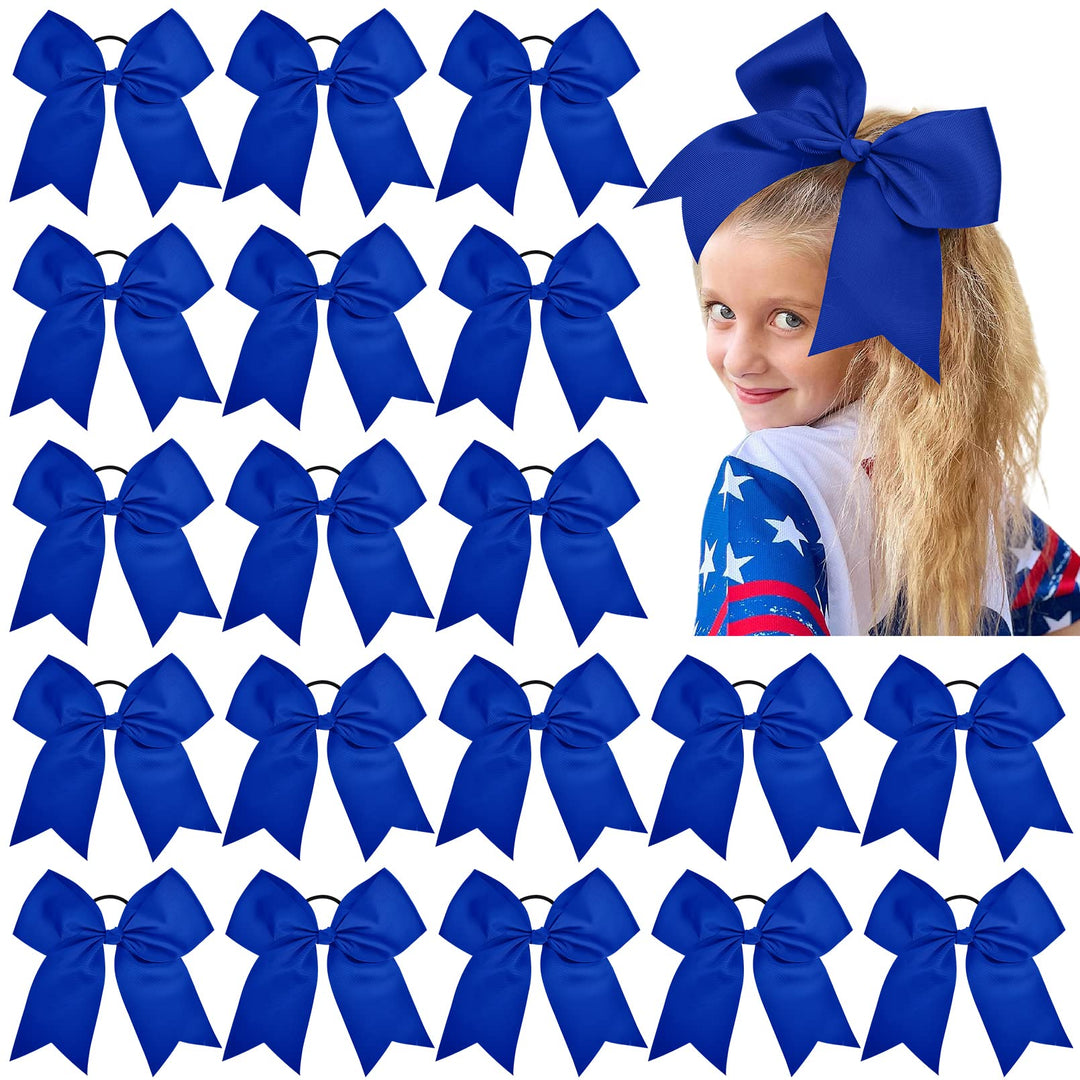 18Pcs 8'' Large Cheer Bow Blue Ponytail Holder Elastic Band Hair Ties Hair Bow Accessories For Cheerleading Teen Girls High Scho