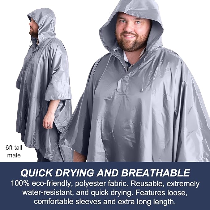 Heavy Duty Rain Poncho for Backpacking, Waterproof Lightweight for Adults, Military, Emergency, Camping, Men, Women