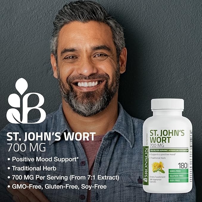 Bronson St. John's Wort 700 MG per Serving Hypericum Perforatum Supports a Positive Mood - Non-GMO, 180 Vegetarian Capsules