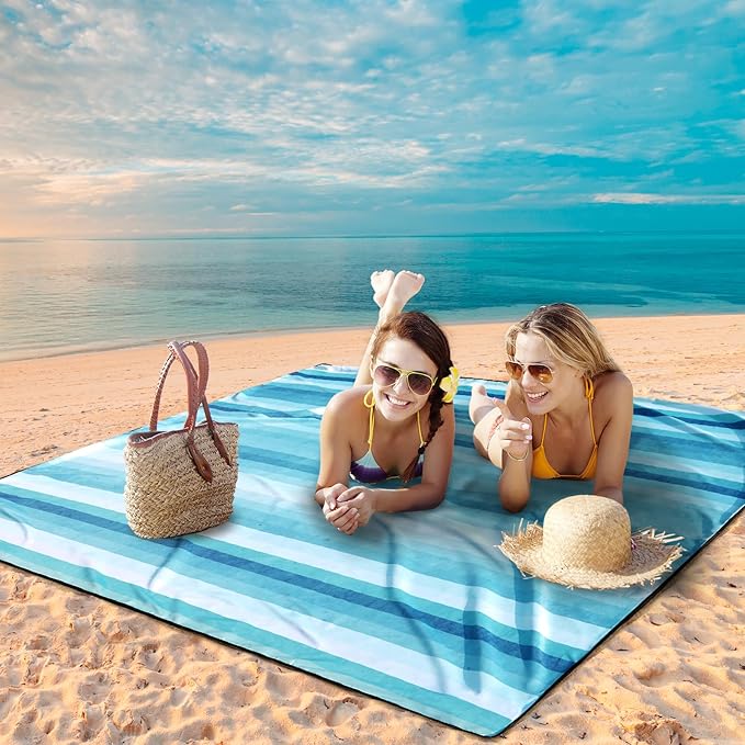 Beach Blanket Waterproof Sandproof Beach Mat 79" X 83" /10'x9'for 2-8 Adults Quick Drying Outdoor Picnic Mat Beach Accessories for Travel, Camping, Hiking