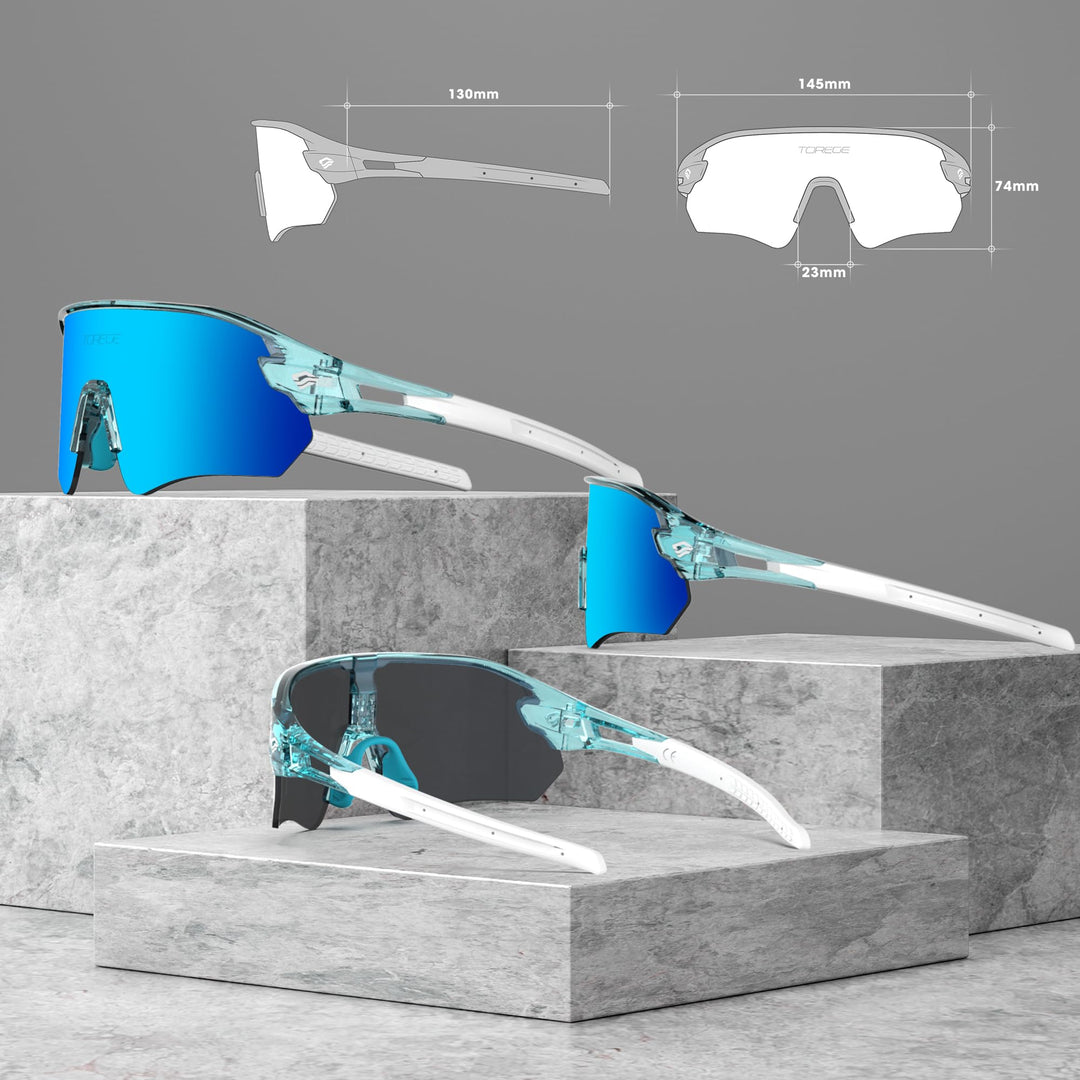 TOREGE Z87 Sunglasses for Men Women Cycling Fishing Running Driving Baseball Anti-fog Sports Sunglasses UV Protection 02EV (Transparent Green Blue&White&Ice Blue Lens)