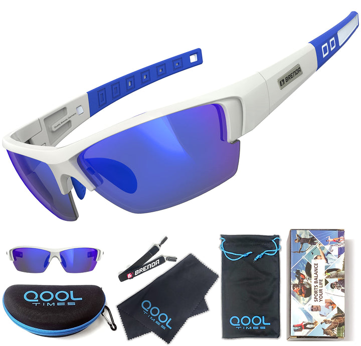 QOOL TIMES Living out your J13 Blue Polarized Fishing Sunglasses for Men Women, UV400 Volleyball Running Driving Golfing Cycling Full Pack Case Pouch and Strap