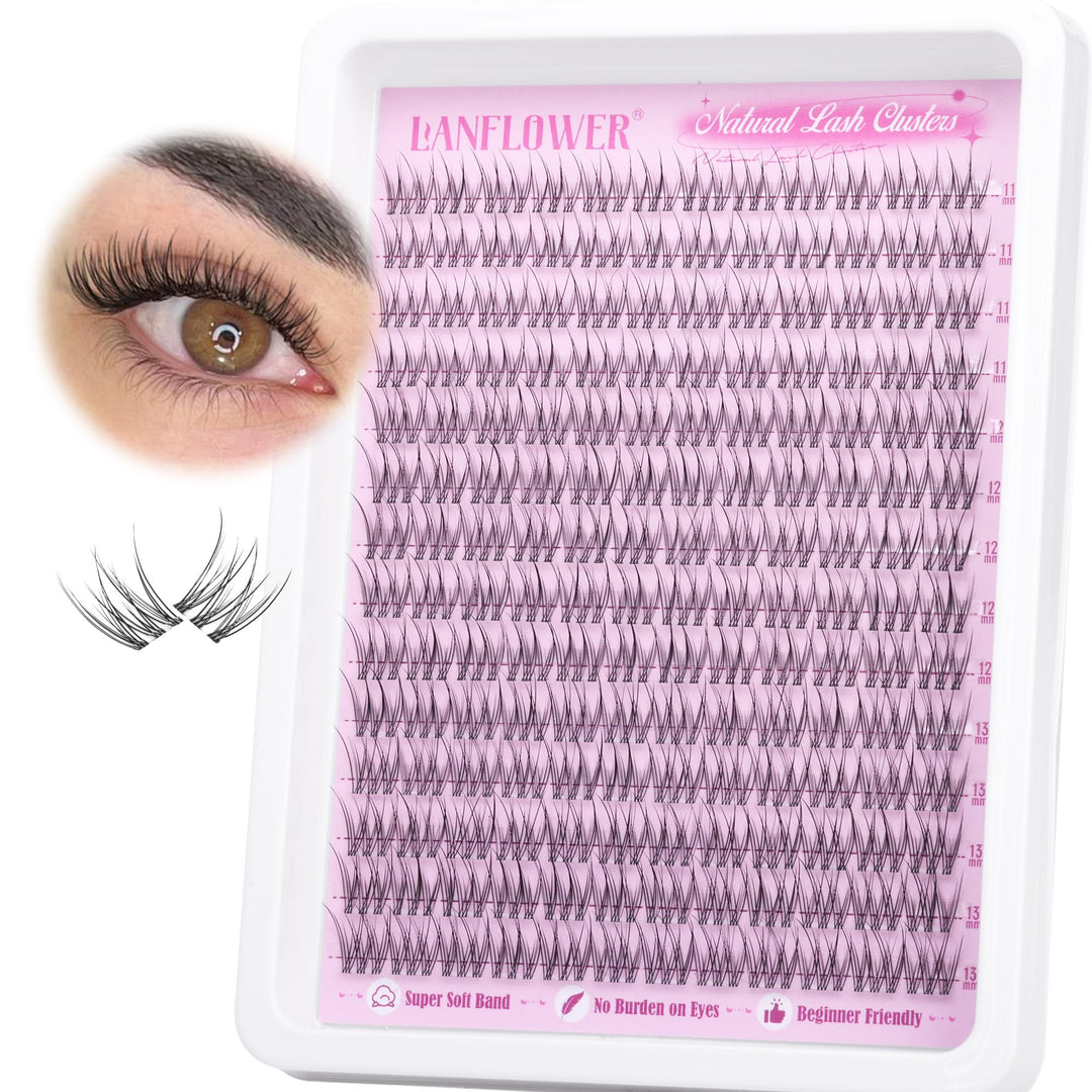 Natural Lash Clusters Wispy Eyelash Clusters Clear Band Cluster Eyelash Extensions 168pcs Individual Lashes Soft and Lightweight Bandless Cluster Lashes C Curl Lash Extension by Lanflower