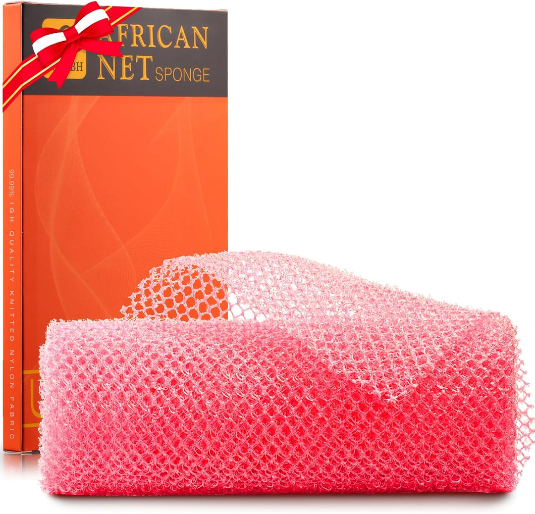 3-Piece African Net Bath Sponge Set | Exfoliating Shower Scrubber | Black, Blue, Brown